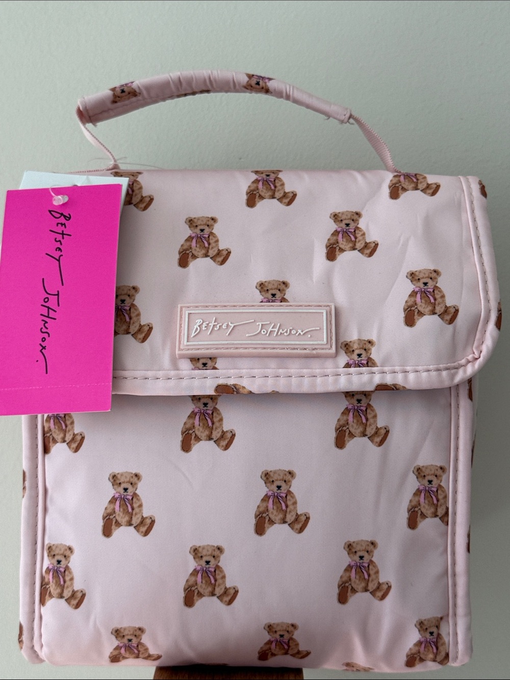 NEW Betsey Johnson cute light pink teddy bear tote lunch bag